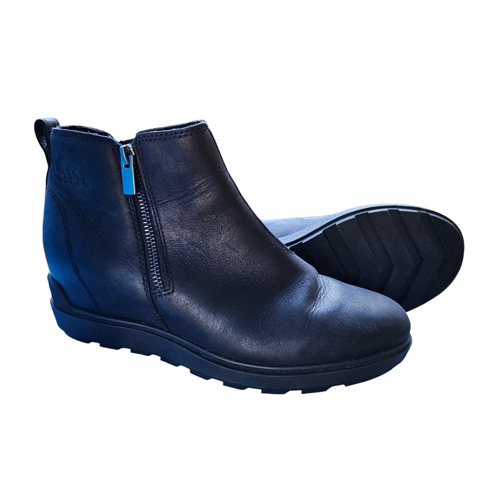 Sorel Evie II Black Leather Ankle Chelsea Boot Shoes Womens Size 8.5